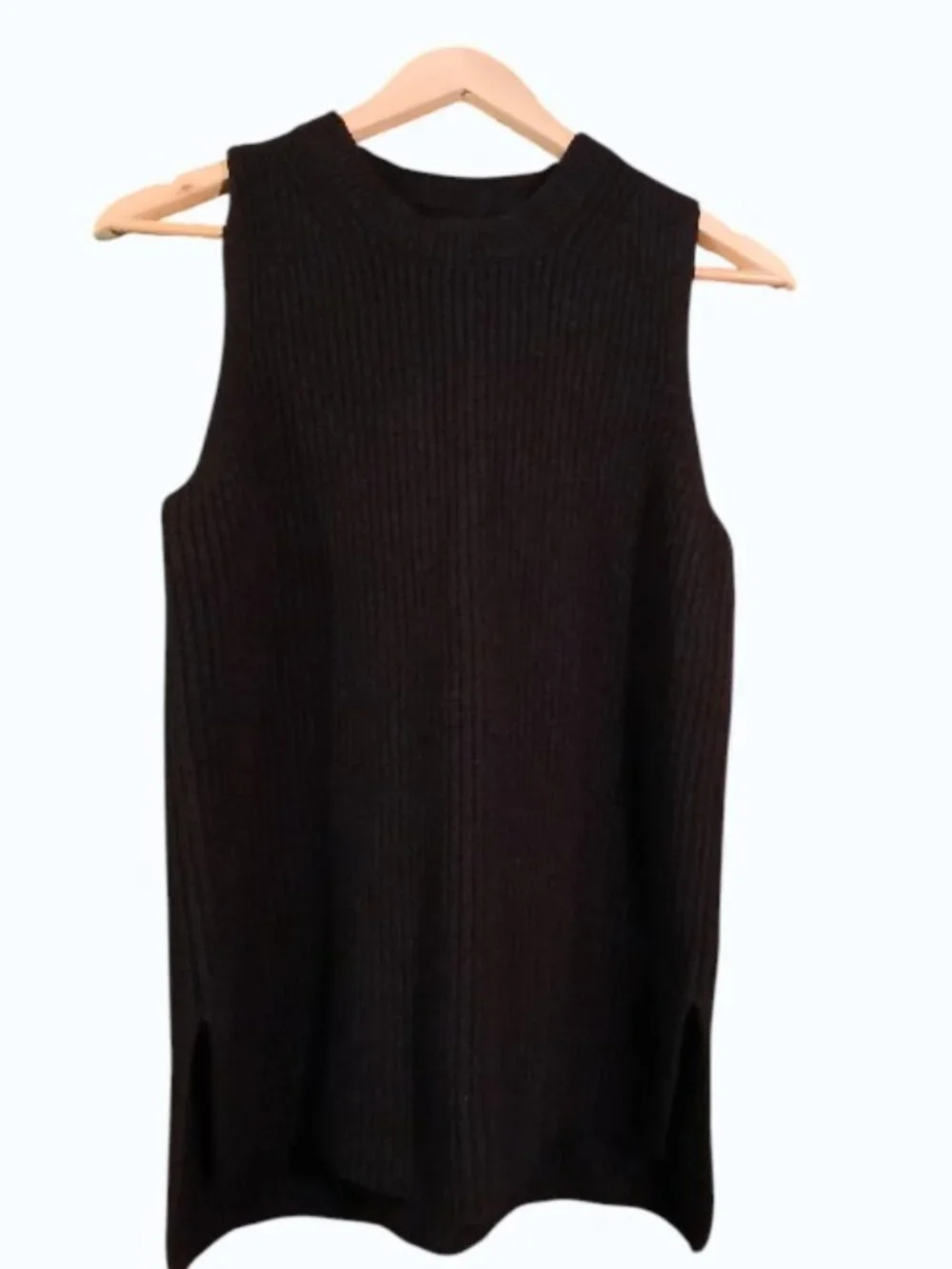 J. CREW Black Crew Neck Sleeveless Ribbed Wool Sweater Vest